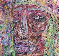 an abstract painting of a woman's face