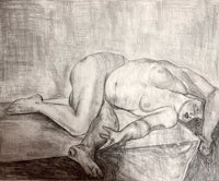 a drawing of a nude woman laying on a bed